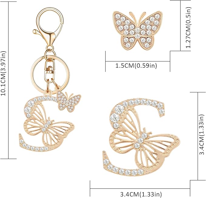 Gold Plated Alphabet Initial Letter Keyring Keychain for Women Girls Crystal Key Chains for Wallet Backpack Bag Charm