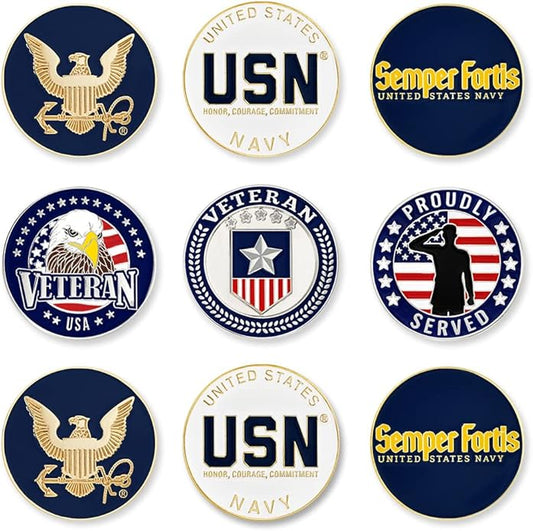 PinMart’s Officially Licensed United States Veteran Bundle Pack of 9 Golf Ball Markers - Golf Accessories for Men and Women - Magnetic Veteran Ball Markers Set of 9