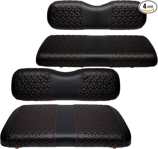 Golf Cart Seat Covers Front and Rear for EZGO TXT 1994-2013 Standard Seat Cushion, EZGO Vinyl Leather Seat Cover Set Replacement Accessories, No Staples, Black(4 PCS)