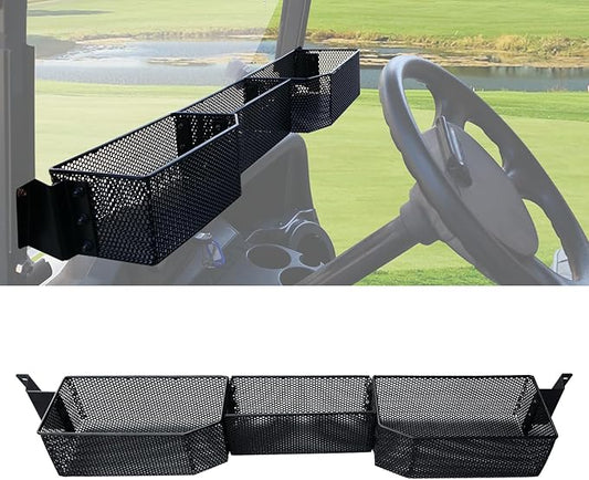 Golf Cart Inner Front Storage Basket for E-Z-GO RXV 2008+, No Drilling Combined Steel Independent Front Inner Dash Tray Storage Organizer for EZGO RXV 2008-2025 Accessories, Black