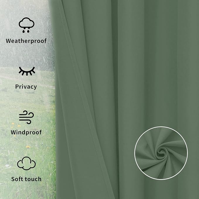 Easy-Going Outdoor Curtains for Patio 1 Panel, 54x84 inch, Sage Green | - Image 6