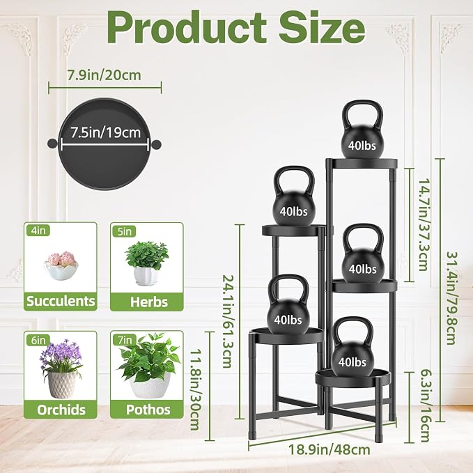 iDavosic.ly Plant Stand Indoor Outdoor, 5 Tier Metal Corner Shelf, Folding - Image 3