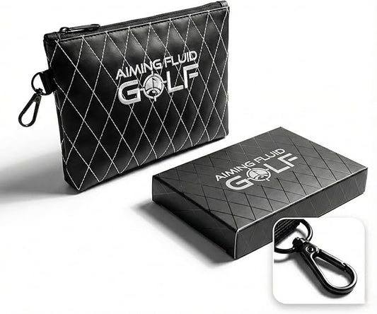 Premium Leather Golf/Travel Valuables Pouch – Luxury Zippered Utility Bag I Diamond Stitching I 360° Swivel Clip I Soft Interior for Golf Accessories & Travel Essentials (Black)
