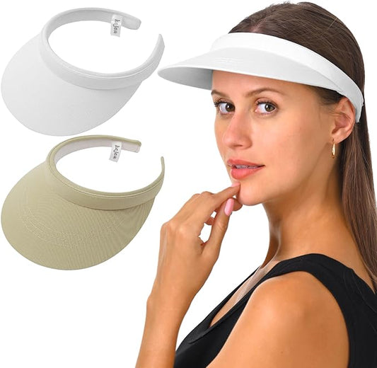 2 Pack Visor Women Men Sun Hat Clip On Visors Adjustable Sport Wide Brim Cap