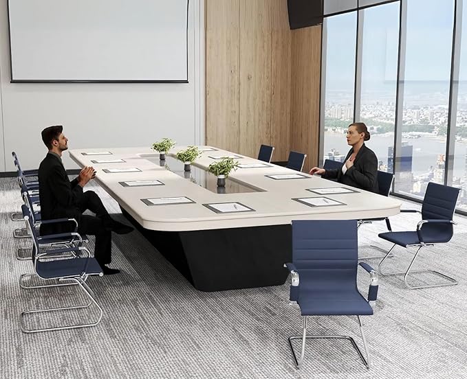 CIMOTA Waiting Room Chairs Leather Office Guest Chair Mid Back Reception Chairs with Sled Base for Meeting/Patient/Conference Room, Navy Set of 2