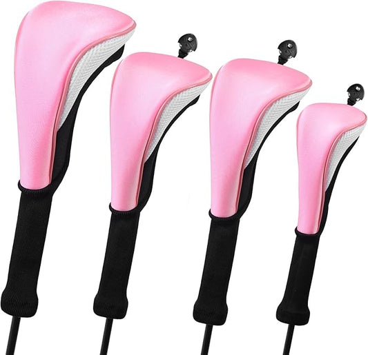 Golf Head Covers, 4pcs Golf Club Covers for Driver Fairway and Hybrid, Nylon Golf Club Head Covers for Men Women with Interchangeable Tags