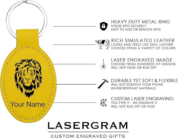 LaserGram Oval Keychain, Palm Trees, Personalized Engraving Included (Yellow)