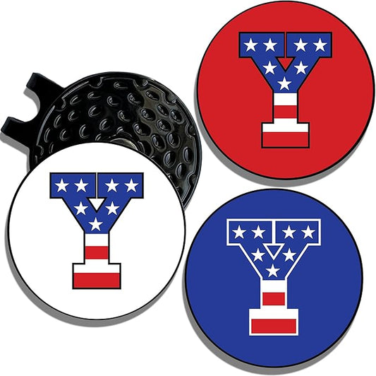Wolf Golf Towels Golf Ball Marker Hat Clip | USA Monogram | 1 Magnetic Clip + 3 Ball Markers | Patriotic Golf Accessories for Men & Women