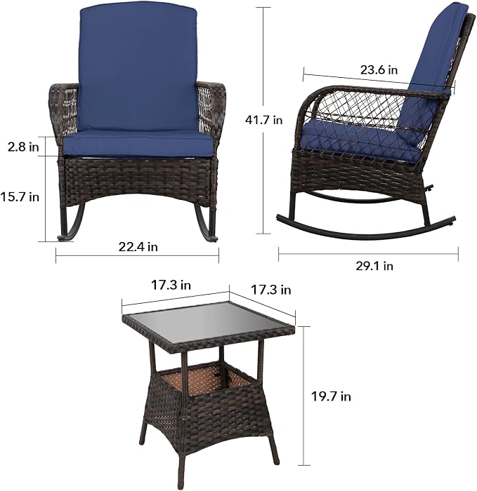 3 pcs Rocking Bistro Set Conversation Chairs - Image 4