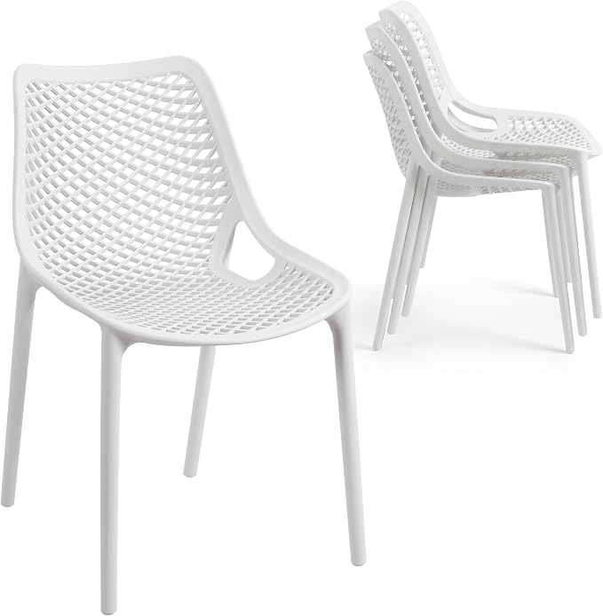 4 Pack Outdoor Patio Chairs, Plastic Dining Chairs, No Assembly, Plastic Chairs by WOOWDEPOTBetterYourLife