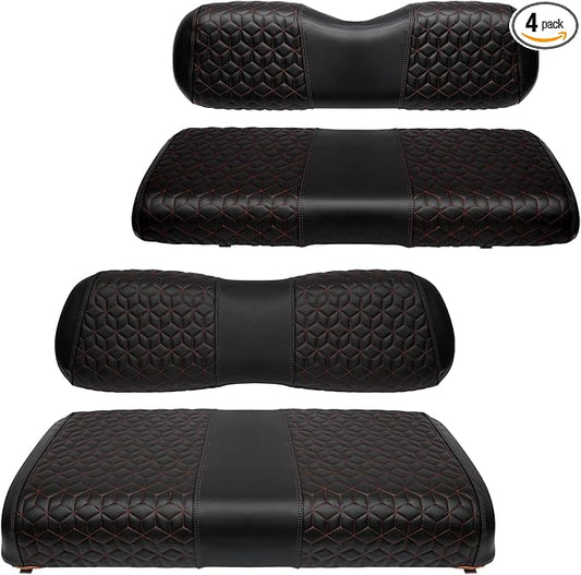 Golf Cart Seat Covers Front and Rear for Club Car DS 2000.5+ Standard Seat Cushion, EZGO Vinyl Leather Seat Cover Set Replacement Accessories, No Staples, Black(4 PCS)