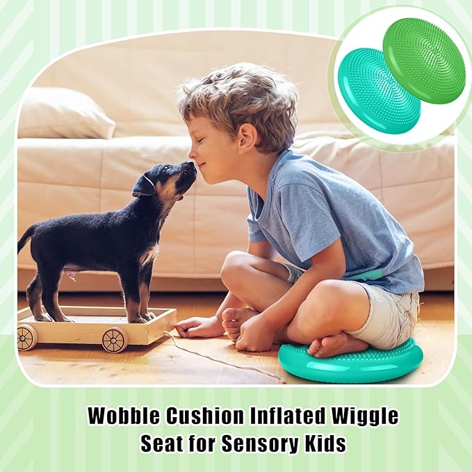 2 Pcs Wiggle Seat Inflated Wobble Cushion Flexible Balance Disc with Air Pump for Core Stability Strengthening Improving Posture Physical Exercise