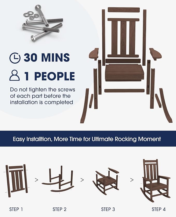 Oversized Outdoor Rocking Chair Set of 2, HDPE Patio Rockers - Image 8