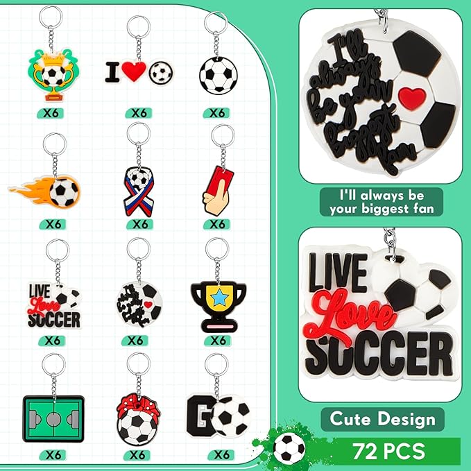 Batiyeer 72 Pack Soccer Keychains Bulk Party Favors Sports Ball Key Chains Funny Keyring Gifts for Women Men Birthday Supplies
