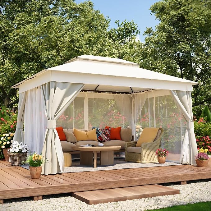 10'x12' Outdoor Gazebo, Metal Frame Heavy Duty Patio Canopy Tent Shelter by LAUSAINTHOME