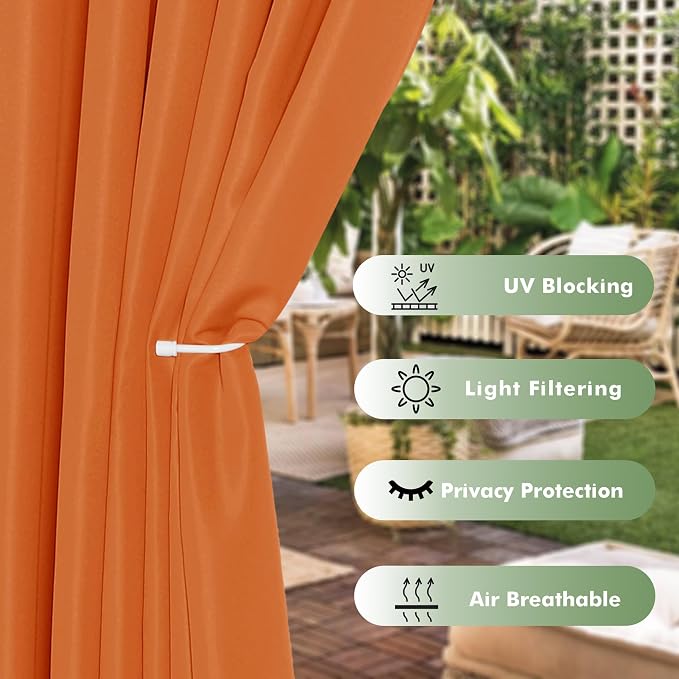 Outdoor Curtains for Patio Waterproof 6 Pcs 54x95 Inch Mecca Orange | Outsides - Image 3