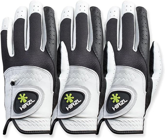 HIRZL Trust Control 2.0 Golf Gloves, All Weather Mens Golf Glove, White/Black, Kangaroo Leather Palm, Cabretta Leather Backhand, Trusted by Pro’s, Sweat Free, Ultimate Grip