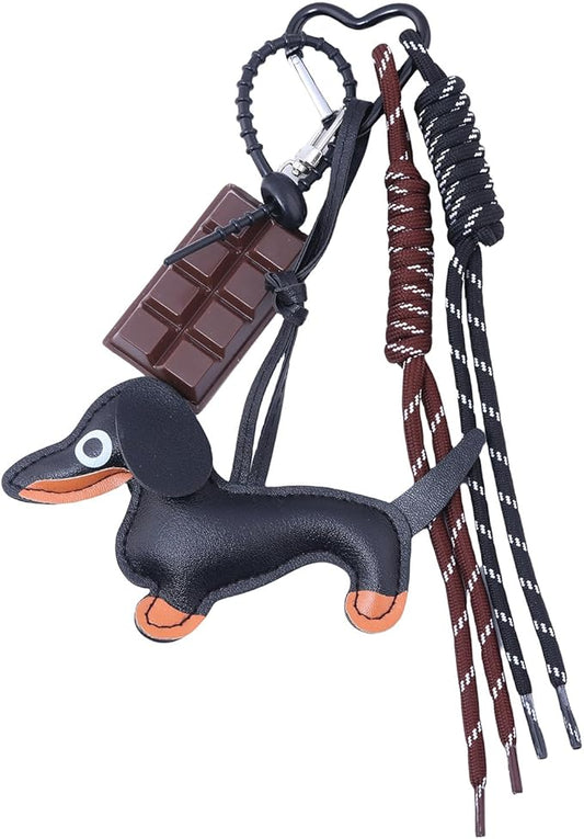 Unique Keychain Designer Rope Bag Charms for Handbag - Cute Teddy Bear Purse Charm - Leather Dachshund Accessory