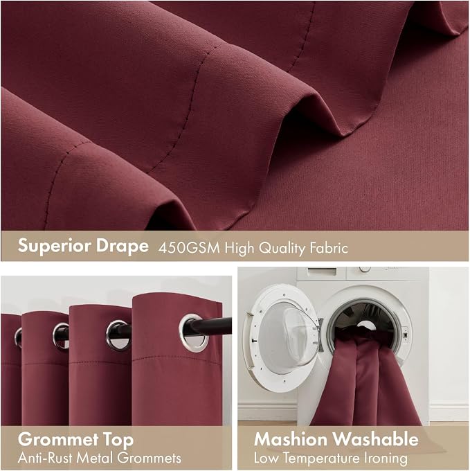 MIULEE Burgundy Red 100% Blackout Curtains - Image 7