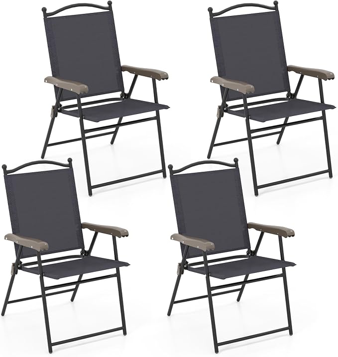 GIANTEX Set of 4 Patio Folding Chairs, Outdoor Patio Dining Chairs w/Armrest by Giantex