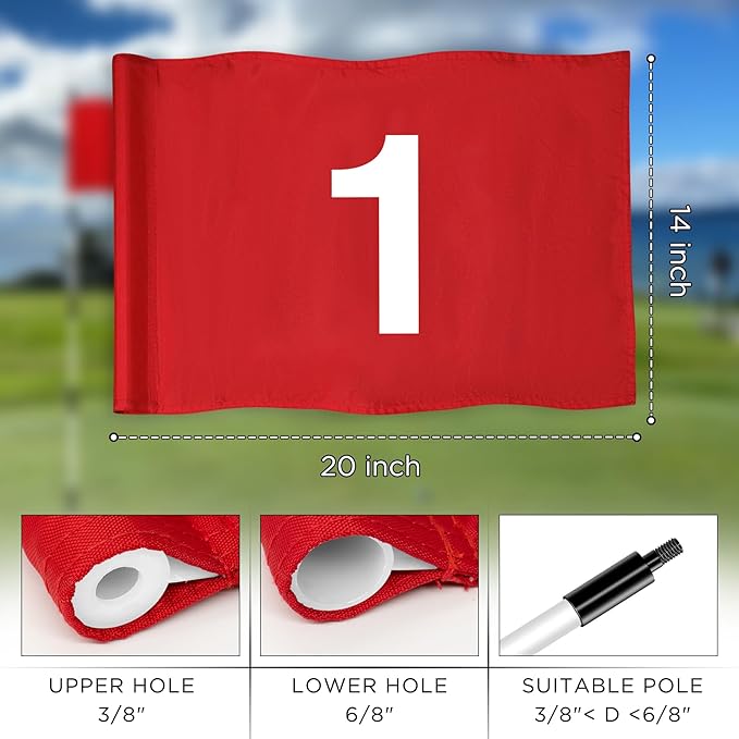 KINGTOP Numbered Golf Flag 20x14 Inch - 420D Dual-layer Nylon, Double Sided Printed, Tube Inserted - Standard Putting Green Flags for Backyard Practice, Golf Courses, Country Club, #1