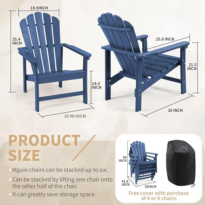Oversized Stackable Adirondack Chair Set of 4, HDPE Fire Pit Chair | All-Weather - Image 3