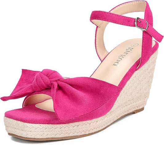girgod Espadrilles Wedge Sandals for Women Bow Platform Wedges Heels Open Toe Ankle Strap Summer Wedding Wedges