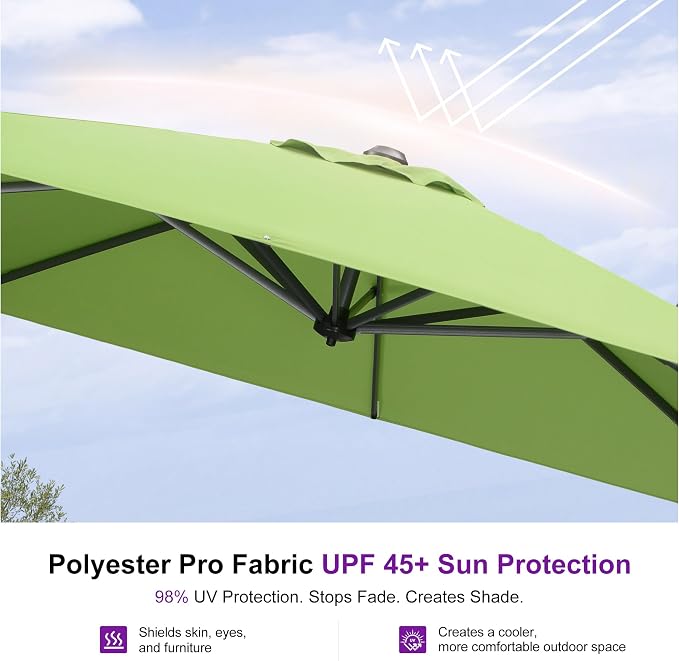 PURPLE LEAF Outdoor Umbrella 8' x 8' Square Sun Protection Apple Green | Smooth - Image 5