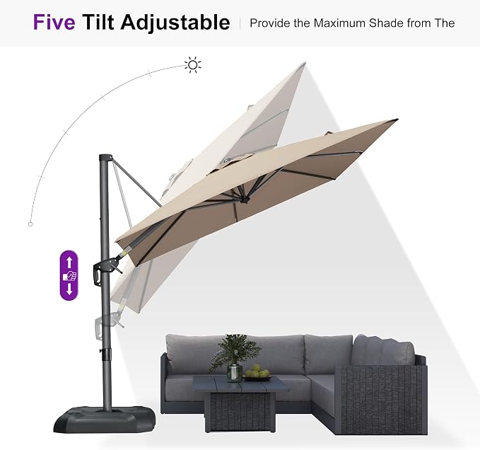 PURPLE LEAF Outdoor Umbrella 8' x 8' Square Premium Sun Protection Tapue | - Image 8