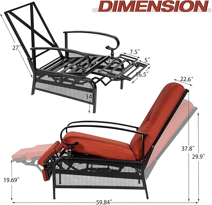 SUNCROWN Outdoor Recliner Chair Patio Adjustable Relaxing Chairs Outdoor Metal - Image 9