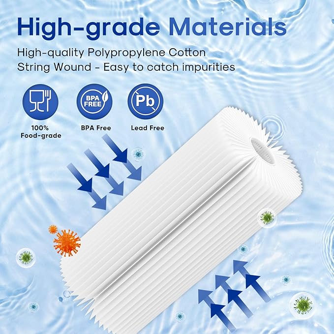 ICEPURE 50 Micron 10" x 4.5" Whole House Extra Coarse Pleated Sediment Filter for Well Water, Replacement Cartridge for GE FXHSC, Culligan R50-BBSA, DuPont WFHDC3001, W50PEHD, R50-BB, 3Pack