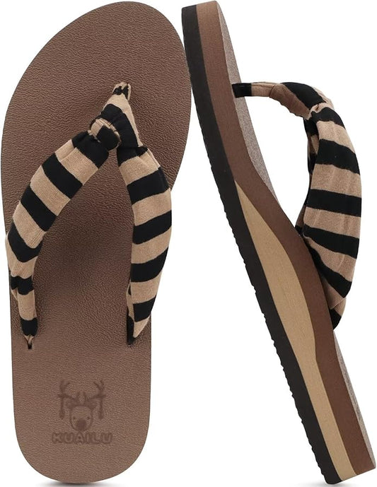 KuaiLu Flip Flops for Women with Arch Support Yoga Mat Comfortable Summer Beach Walking Thong Cushion Sandals Slip On Indoor Outdoor