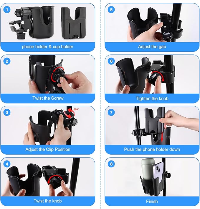 Golf Cart Cup Holder with Phone Holder, 2-in-1 Adjustable Universal Cup Phone Holder Front and Rear Seat Armrest Kit Accessories Compatible for EZGO/Club Car/Yamaha & Most Golf Carts