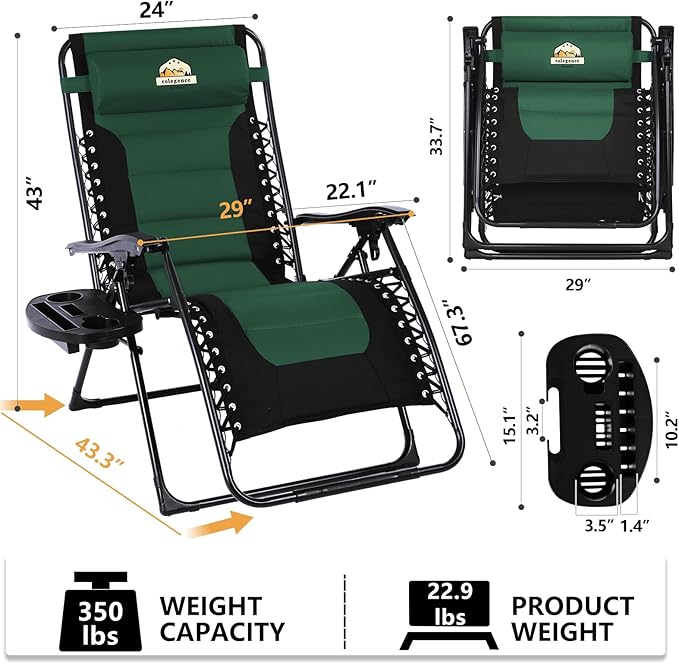 Colegence Oversized Padded Zero Gravity Chairs, 0-170° lock, removable side - Image 3