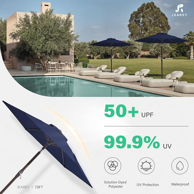 JEAREY 7.5 ft Outdoor Patio Umbrella, Table Umbrella, Tilt & Crank lift - Image 5