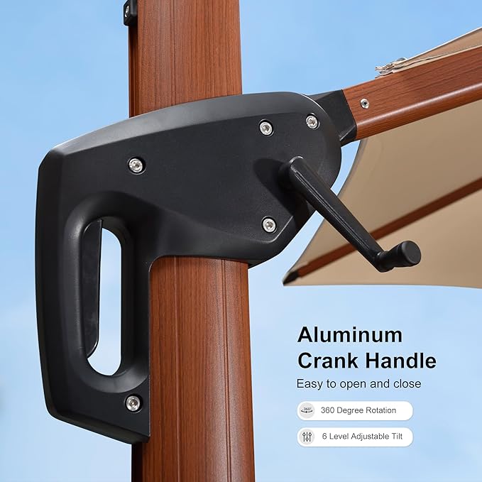 PURPLE LEAF Cantilever Outdoor Umbrella 12ft Wood-Grain Finish, Long-lasting - Image 4