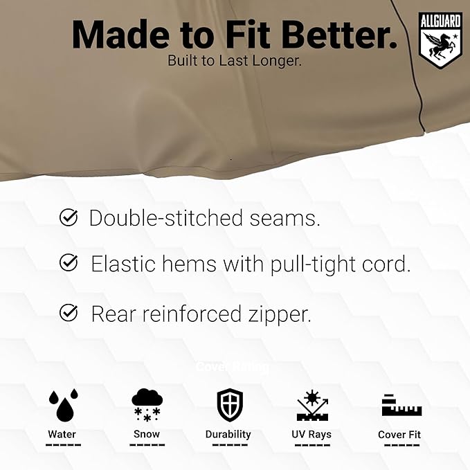 AllGuard Weatherproof Golf Cart Cover, Heavy Duty Polyester, Protects from Rain, Sun, UV & More - Tan (Fits Length: 86" - 106")