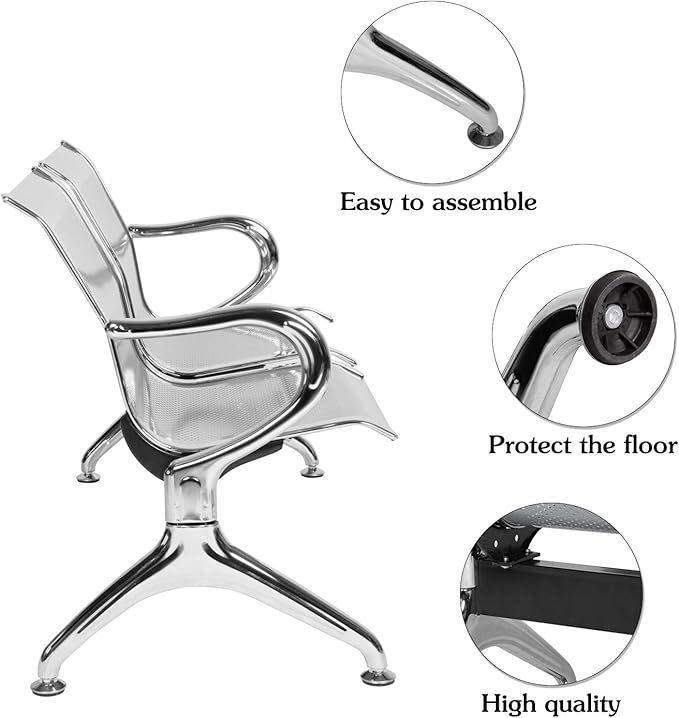 Kinfant Waiting Room Chairs - Reception Guest Bench for Airport Hospital Bank Salon Barber (Silver)