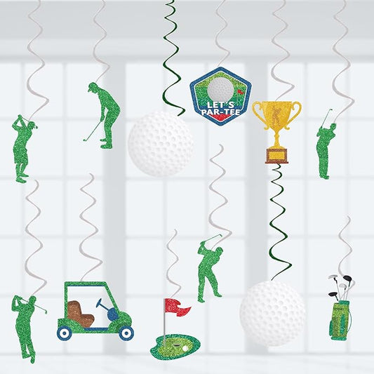 Golf Party Decorations Golf Birthday Hanging Swirls, Assembled and Ready to Use, Let's Partee Party Decor Supplies Boys Hanging Swirl Party Streamers 24pcs Golf Sports Themed Party Decor Banner