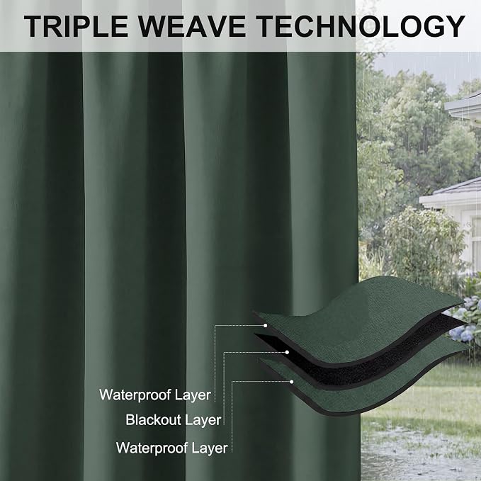 RYB HOME Outdoor Curtains for Patio Waterproof Privacy Thermal Insulated | - Image 6