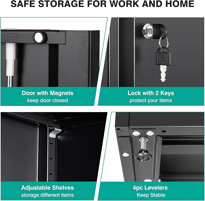 SISESOL Metal Storage Cabinet with Drawer and Locks,Black Garage Storage Cabinet with Locking Doors and Adjustable Shelves,71" Tall Large Metal Cabinets with Magnetic Door for Home,Office,Garage