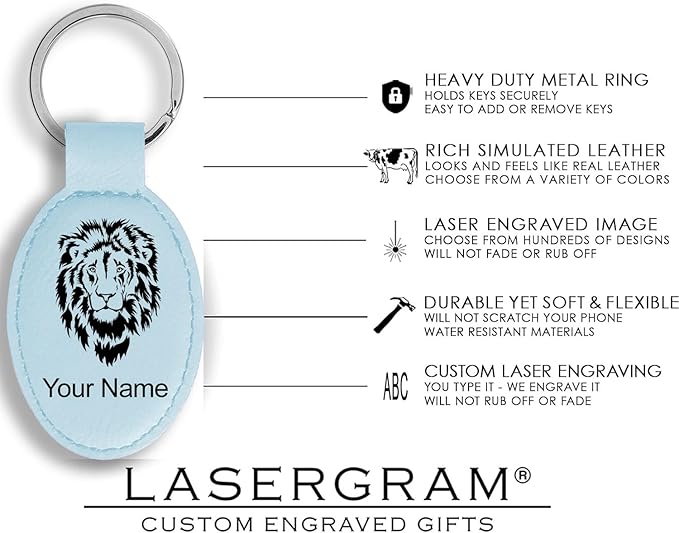 LaserGram Oval Keychain, Golf Ball, Personalized Engraving Included (Light Blue)