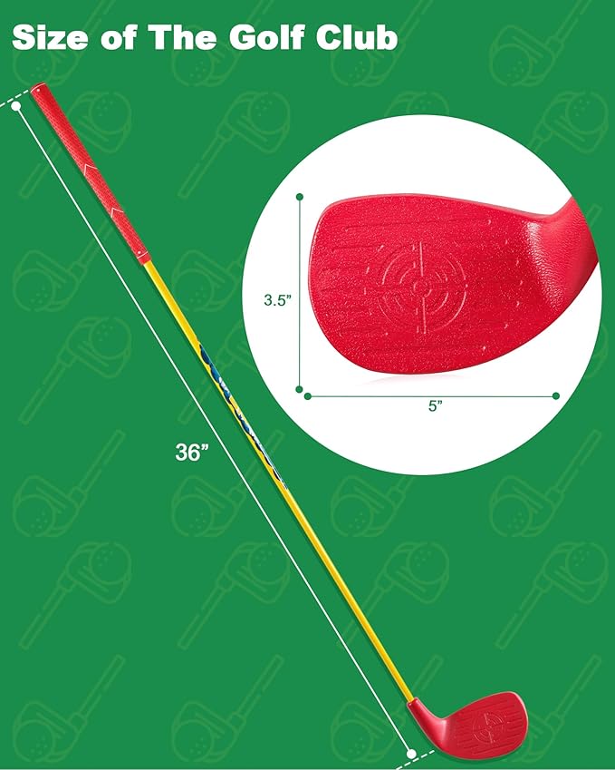 4 Pack Red Golf Clubs with 5” x 3.5” Oversized Heads and 36” Lightweight Carbon Shaft Perfect for Outdoor Yard Games