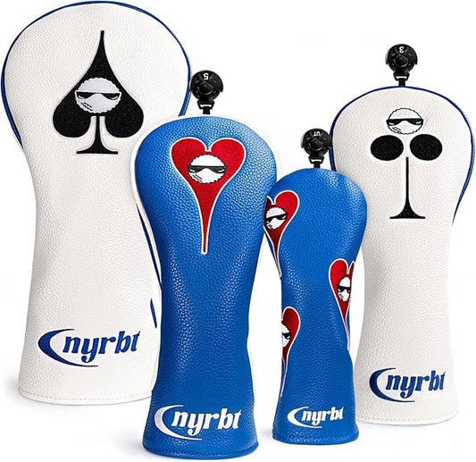 Golf Club Headcover Poker Element Embroidery Design Magnetic Closure Elegant Premium PU Leather Driver Fairway Wood Hybrid Blade Mallet Putter Cover Wood Head Cover