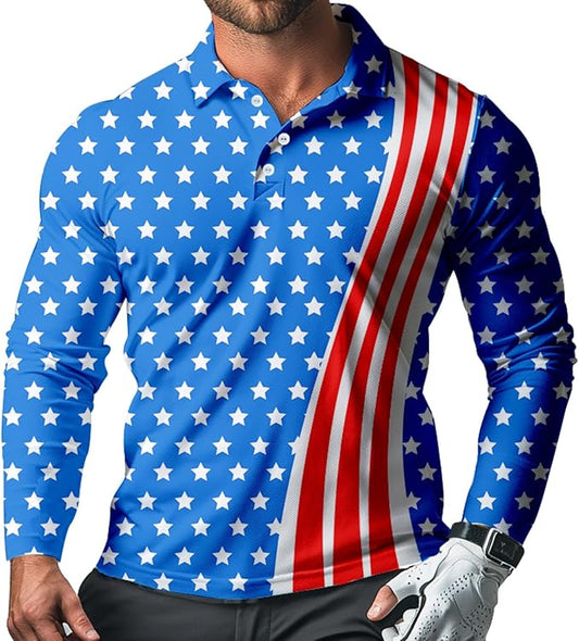 Men's Long Sleeve Golf Shirt Quick Dry 3 Button Work Fishing Outdoor Casual Collar Shirt
