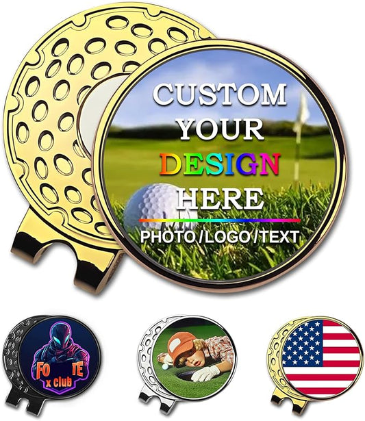 Custom Golf Ball Markers with Magnetic Hat Clip - Personalized Ball Marker Hat Clip with 1" Diameter Ball Marker Customized with Your Photo Logo Text Name