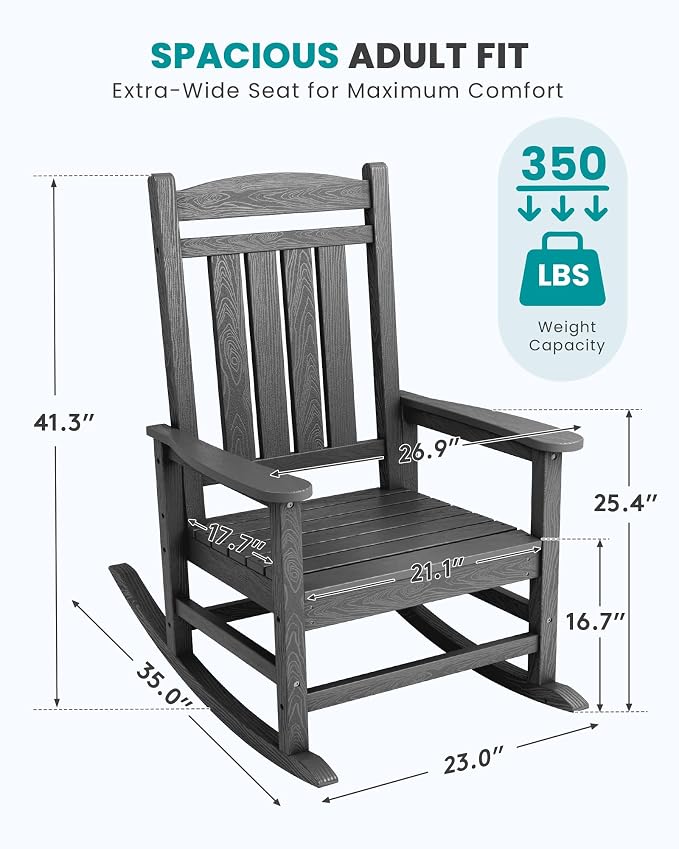 SERWALL Rocking Chair Outdoor, Oversized HDPE Patio Rocking Chairs, Yard | - Image 3
