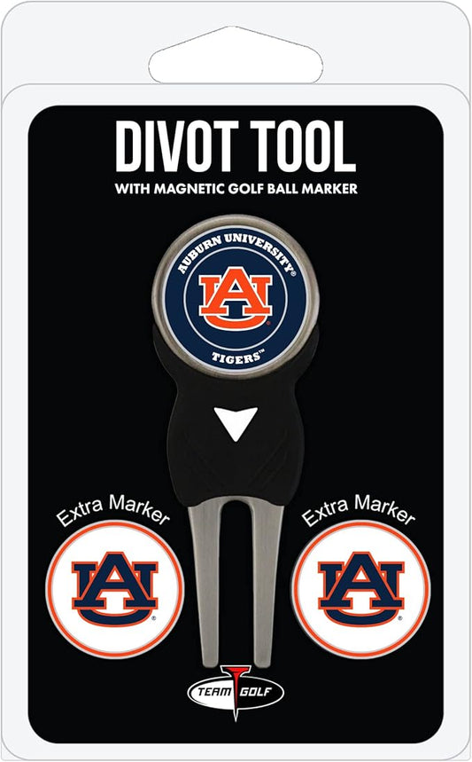 Team Golf NCAA Auburn University Tigers Divot Tool Pack With 3 Golf Ball Markers Divot Tool with 3 Golf Ball Markers Pack, Markers are Removable Magnetic Double-Sided Enamel