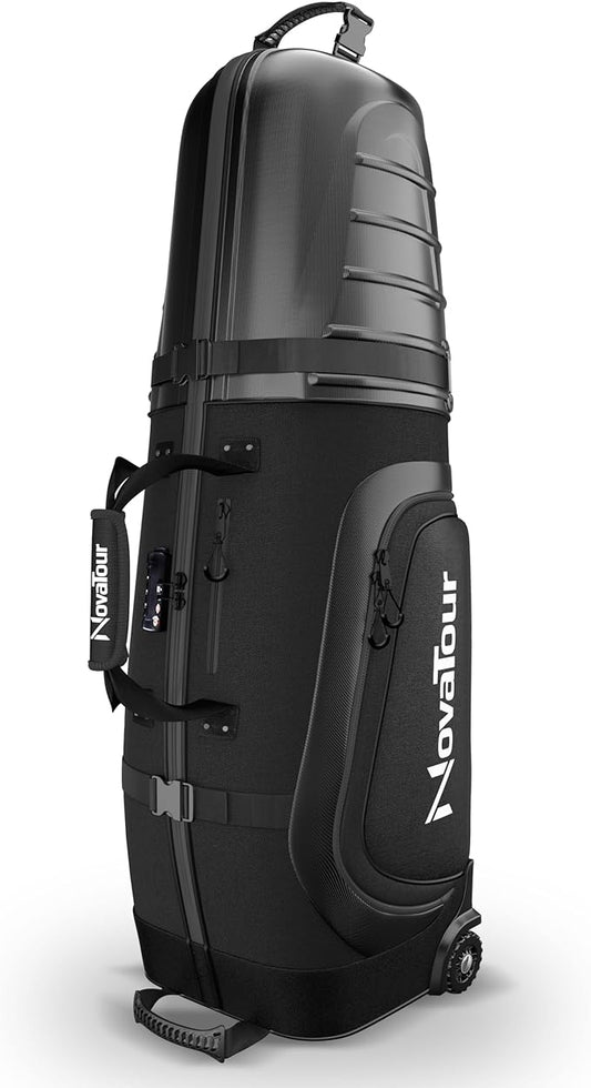 Golf Travel Bag for Airlines: Hard Case Top, Waterproof Zippers, 1680D Oxford Fabric, Built-in TSA Lock, Oversized Tank Wheels, Lightweight, Easy to Maneuver – Maximum Club Protection
