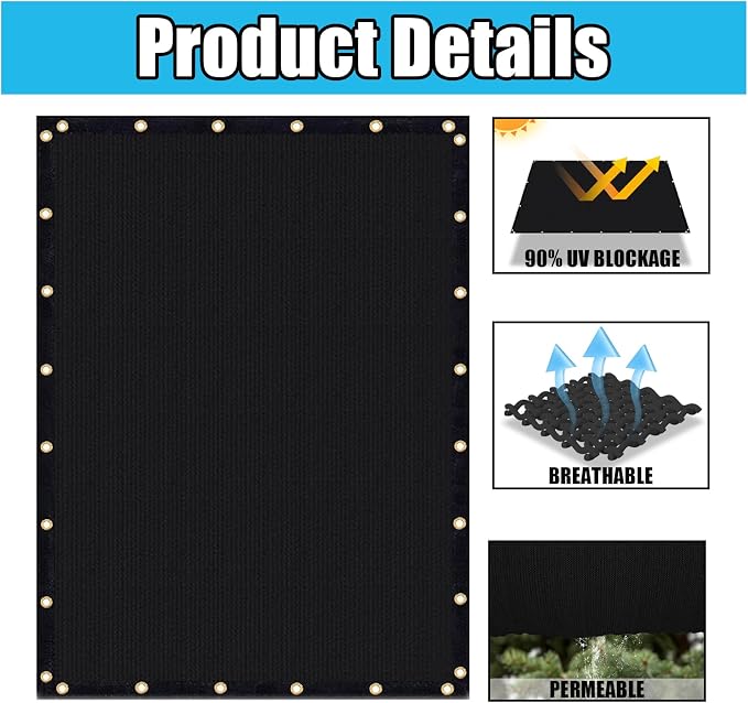 Amagenix 90% Shade Fabric 6'X 17' Black Sun Shade Cloth - Image 3